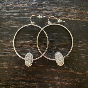 Kendra Scott Silver Hoop Earrings with Dark Grey Pave Crystal